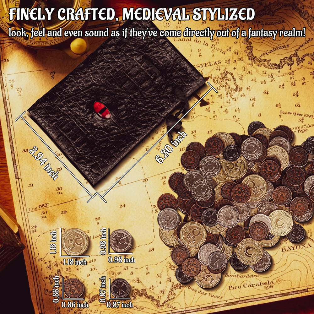 CZYY DND metal coins arranged for tabletop fantasy currency, ideal for RPG sessions