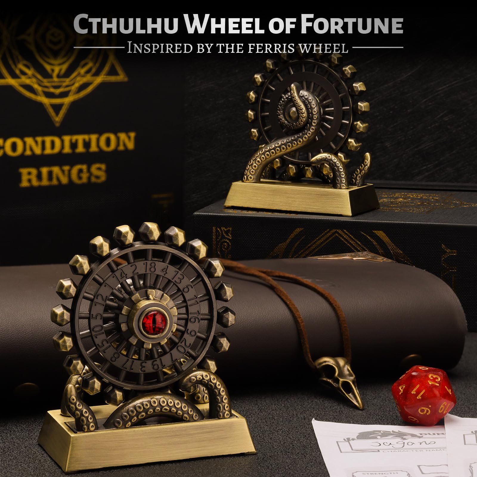 CZYY Ferris Wheel D20 bronze spinning action for discreet fidgeting.