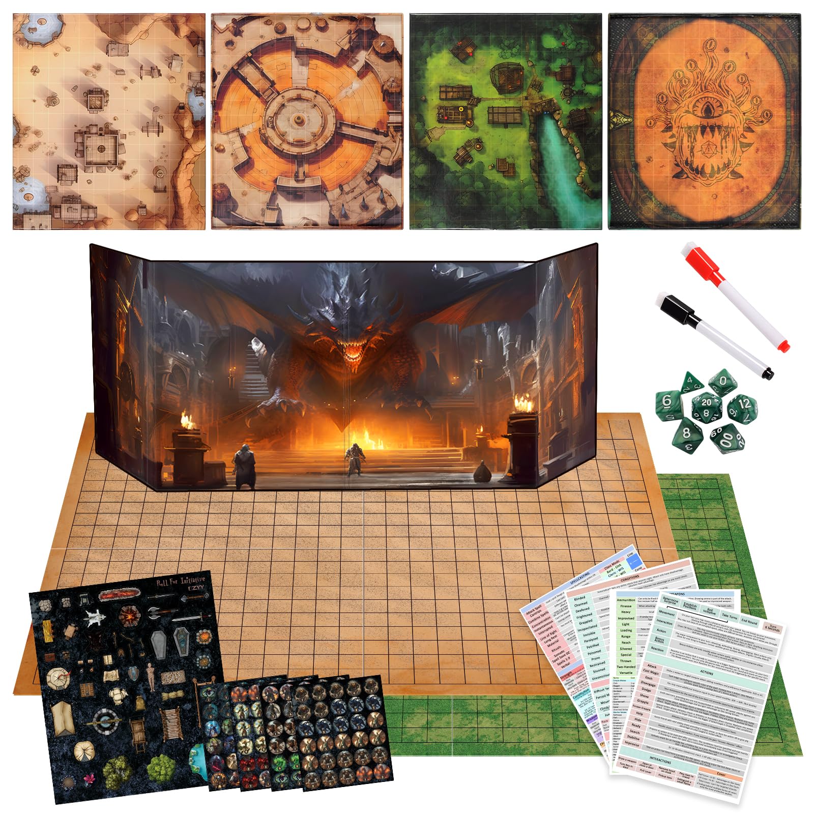 CZYY foldable battle mat with DM screen showing portable terrain for sessions.