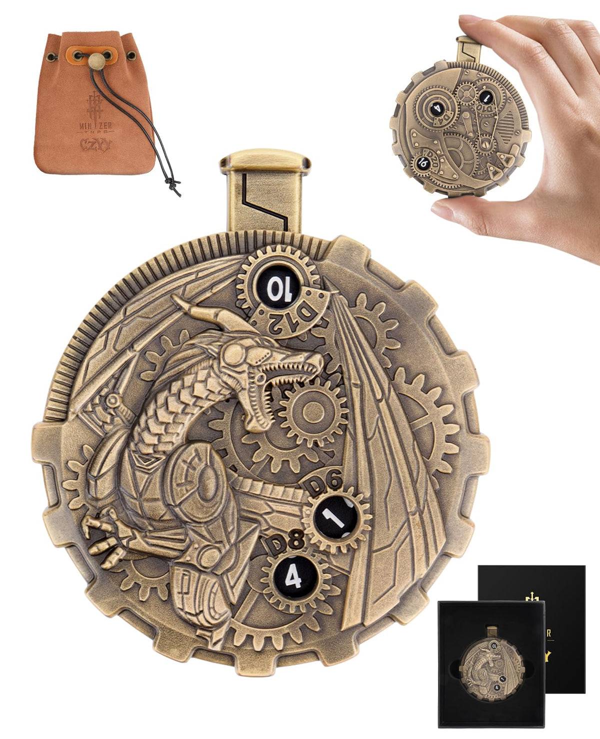 CZYY MinZerTRPG steampunk dragon spinner with visible gears enhances immersive table play.