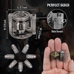 CZYY spinning cylinder container in silver storing dice securely.