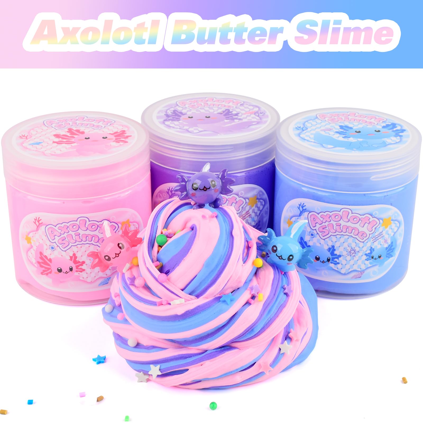 D'ALBA Axolotl Butter Slime packaging patterns show gift-ready design.