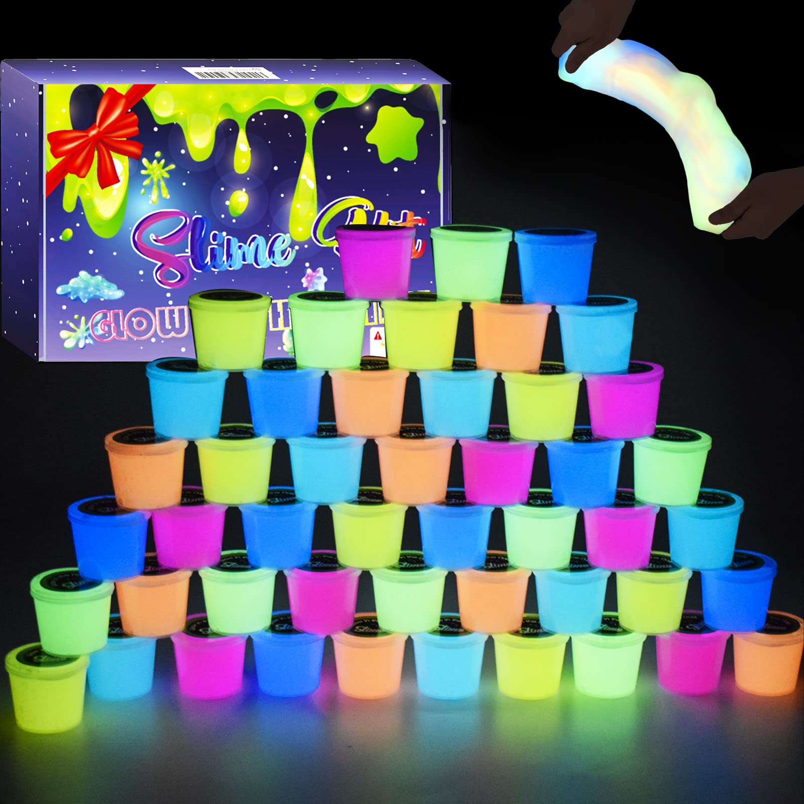 D'ALBA Galaxy Slime 48-pack neon colors for glow-in-the-dark fun.