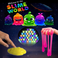 D'ALBA Galaxy Slime glows under bright light with vivid neon colors.