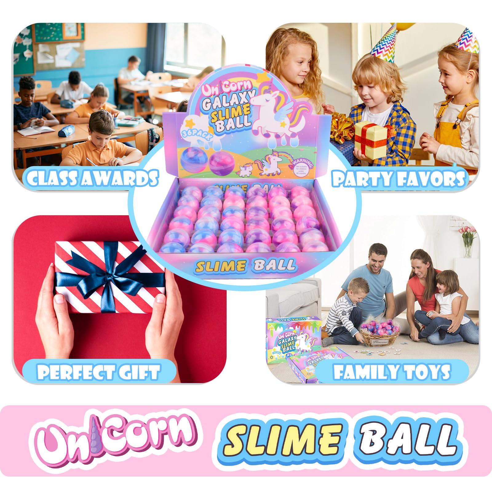 D'ALBA Unicorn Galaxy slime ball party pack - perfect party favors and goodie bag fillers