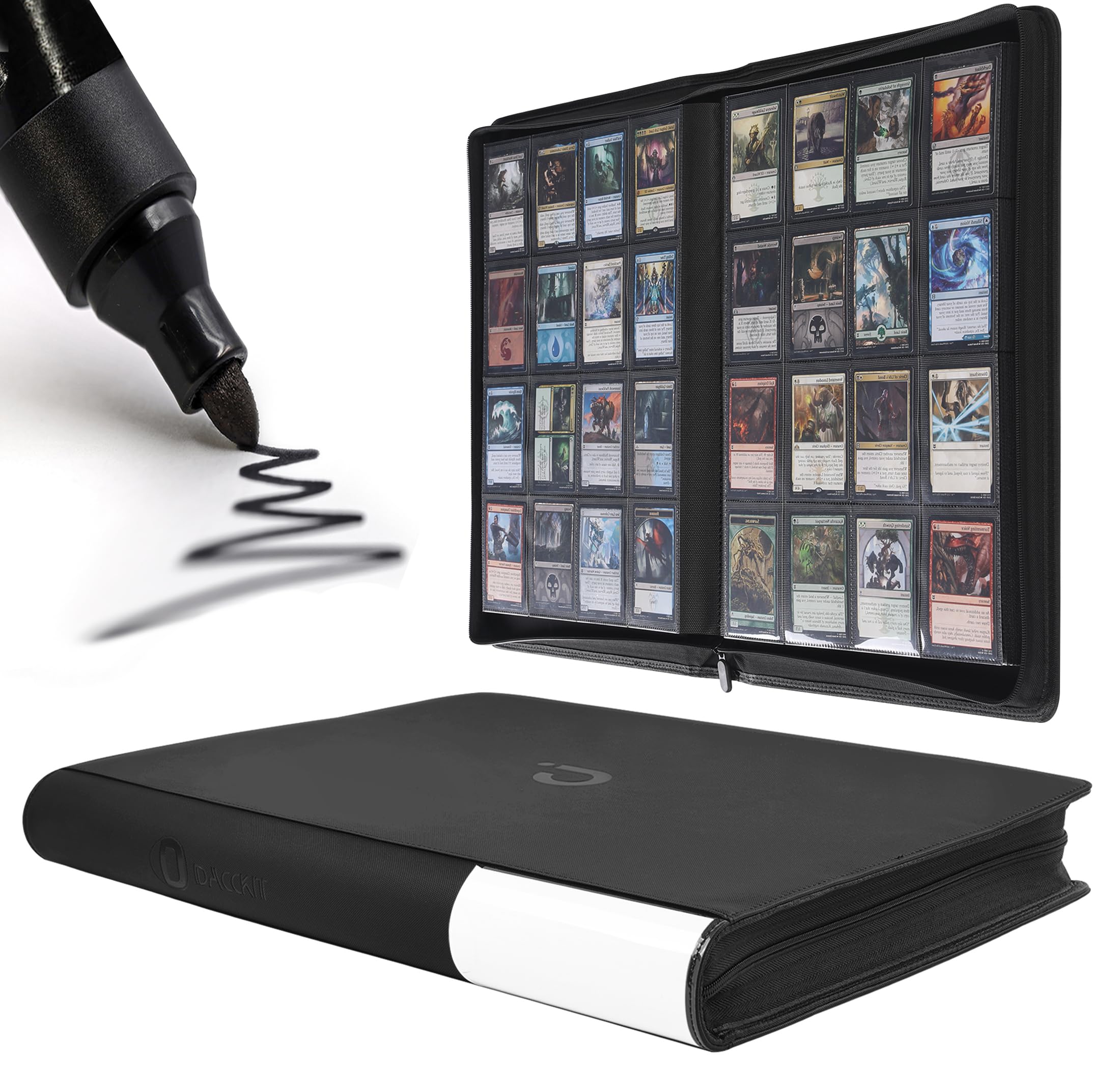 D DACCKIT Premium Card Binder front view with 16-pocket layout for easy organization