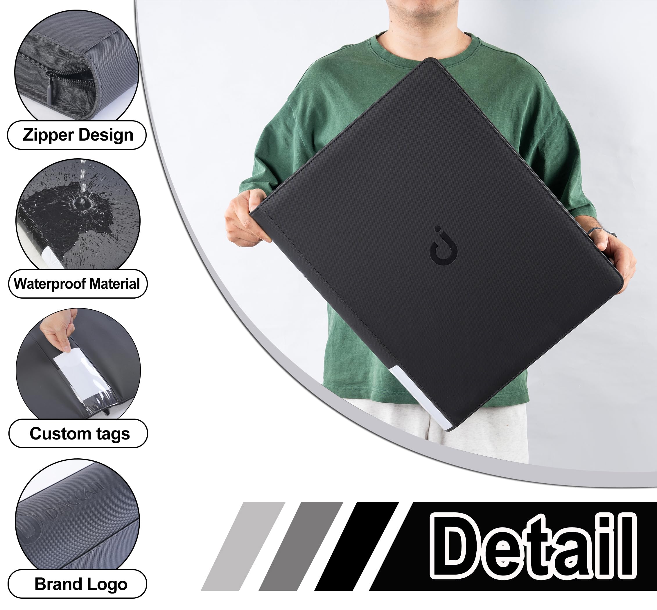 D DACCKIT pockets sized 9.5 cm by 7 cm to fit most standard cards