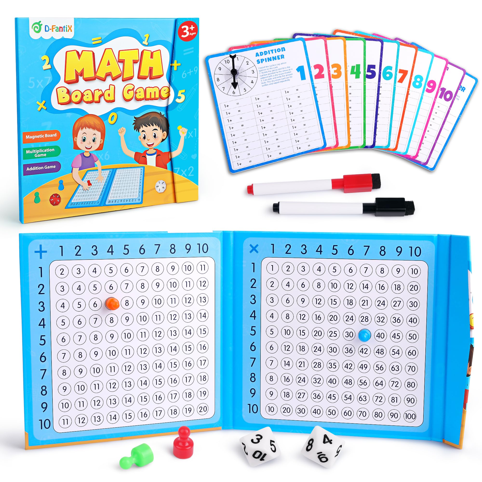 D-FantiX magnetic board demonstrating addition and multiplication for hands-on learning