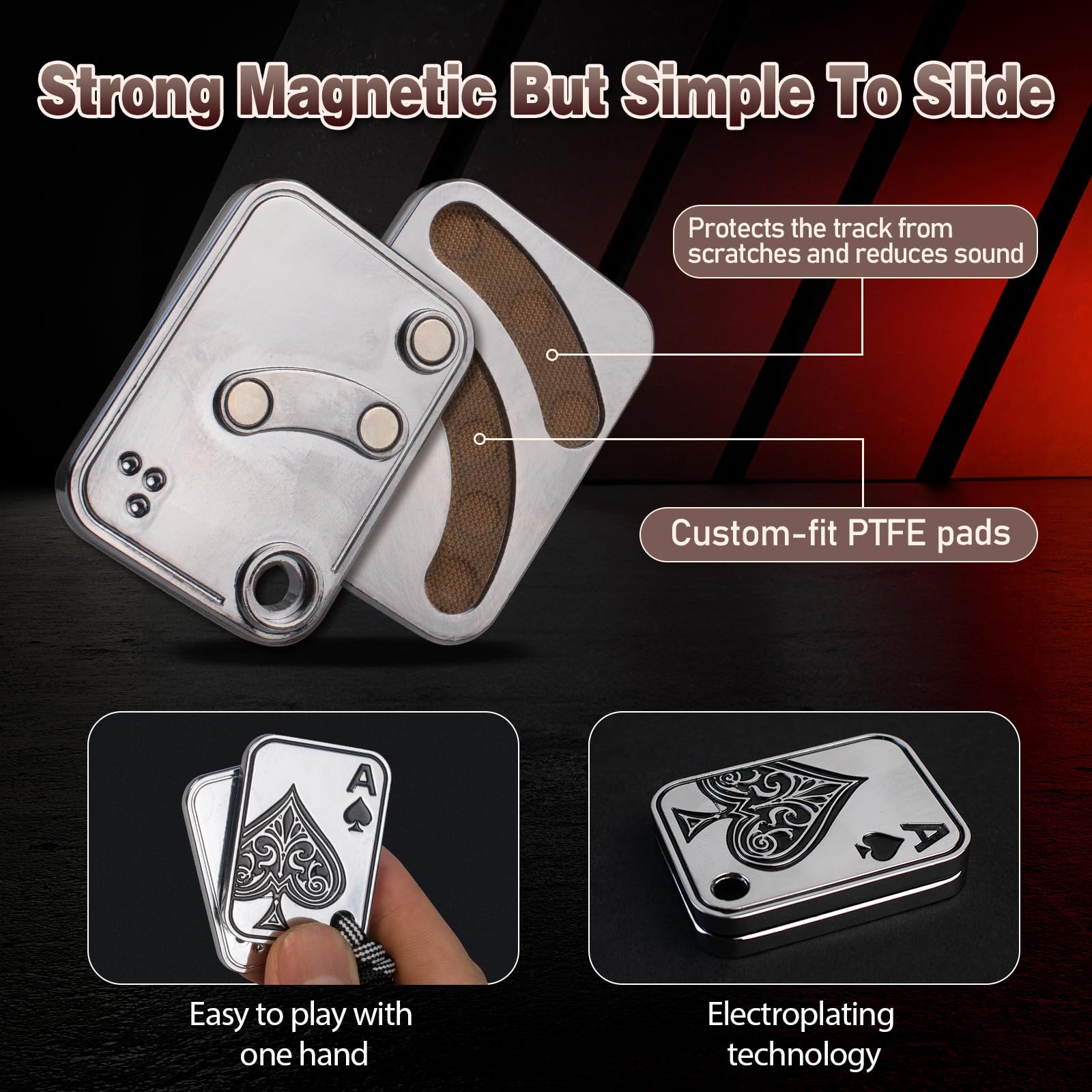D.G.PLAYER magnetic fidget pendant close-up showing sleek silver finish.