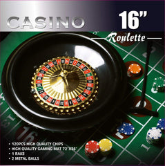 DA VINCI 16-Inch roulette wheel with chips on full-size felt layout for home casino fun.