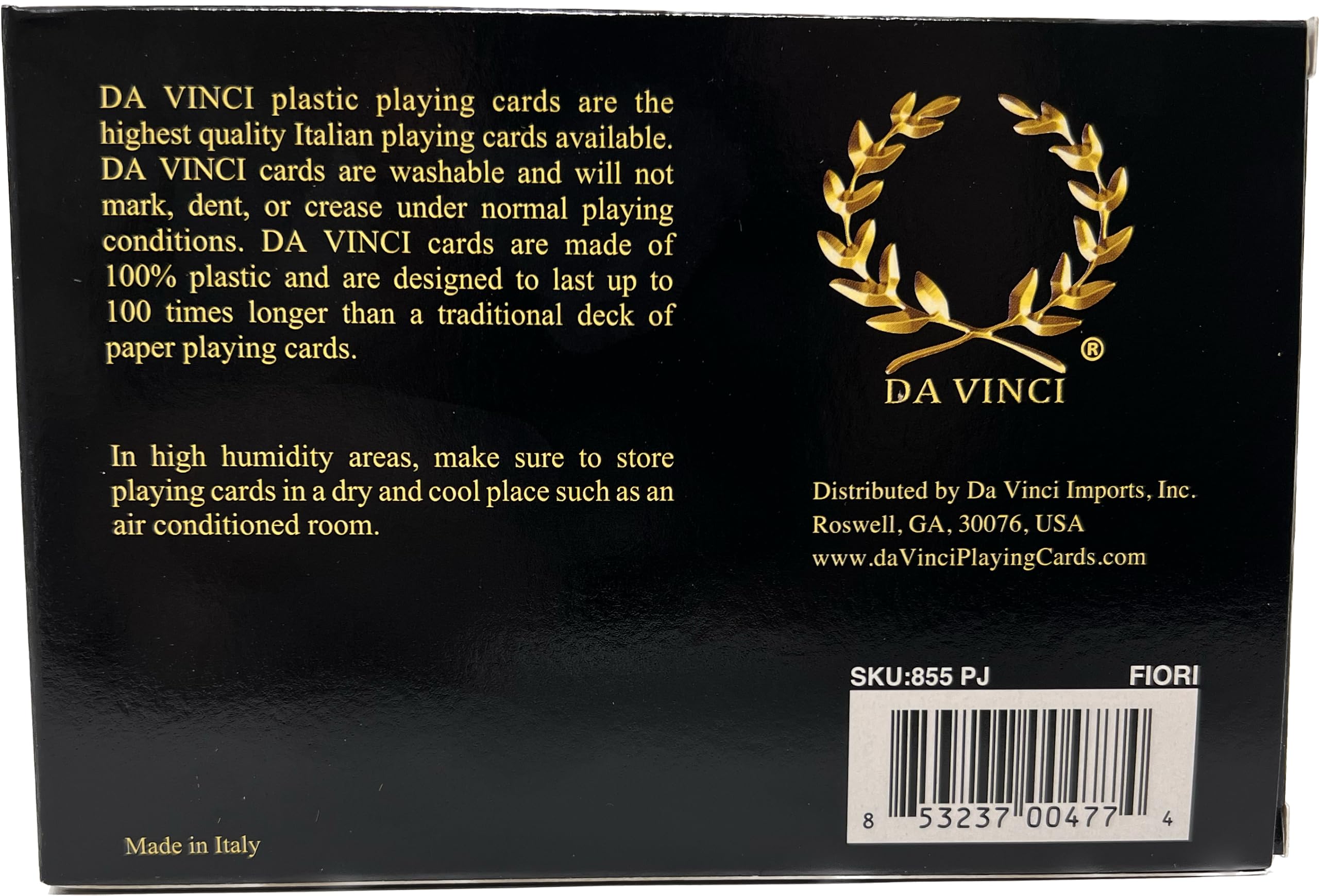 DA VINCI Fiori two-deck poker-size set delivers clear visibility at table.