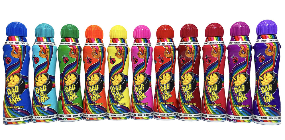 Dab-O-Ink bingo daubers in mixed colors for clear game card marks.