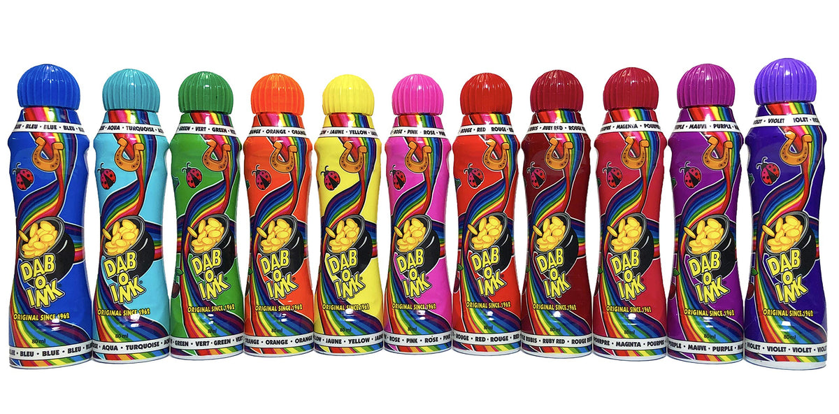 Dab-O-Ink bingo daubers in mixed colors for clear game card marks.