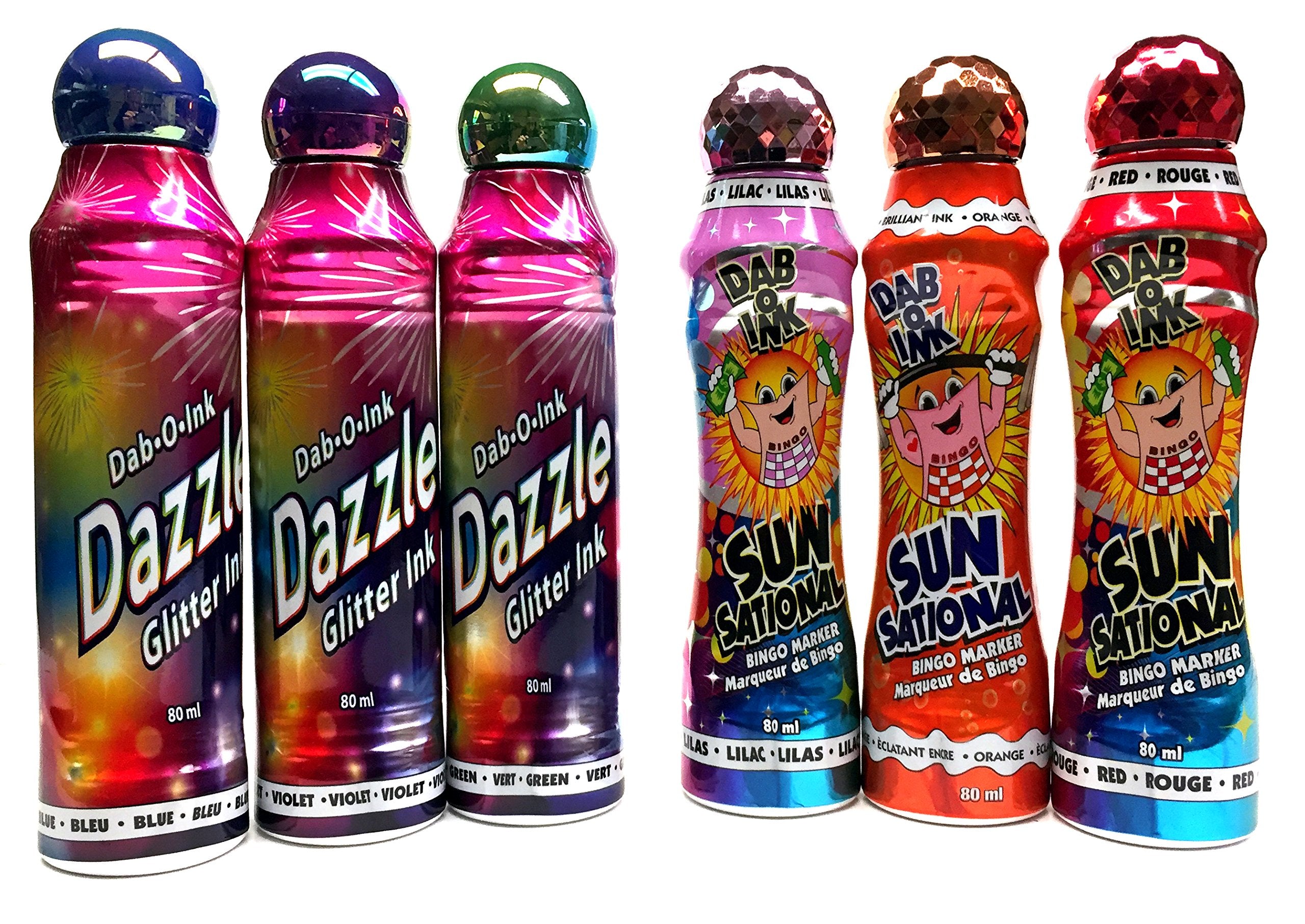 Dab-O-Ink Bingo Dauber Set with mixed glitter and Sunsational ink for vibrant game calls