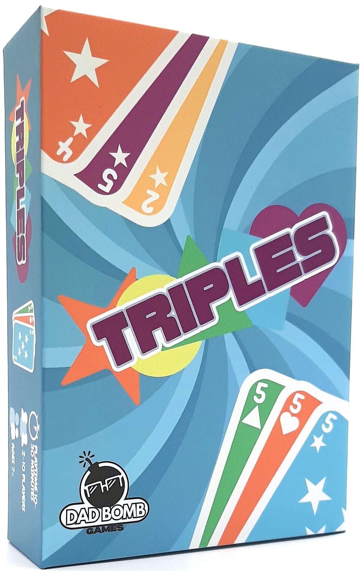 Dad Bomb Games Triples game board and cards for family fun and fast rounds.