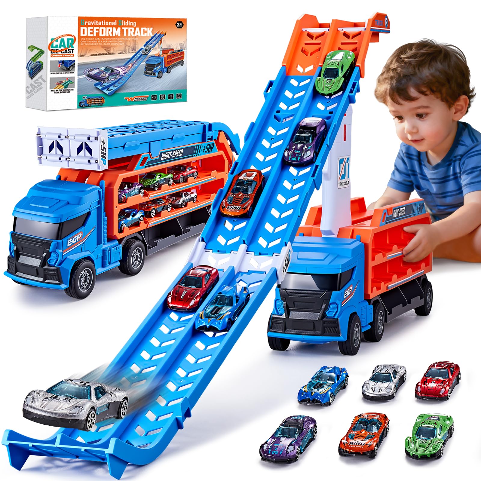 DADAPALS Race Track Truck blue front view for engaging hands-on racing fun.