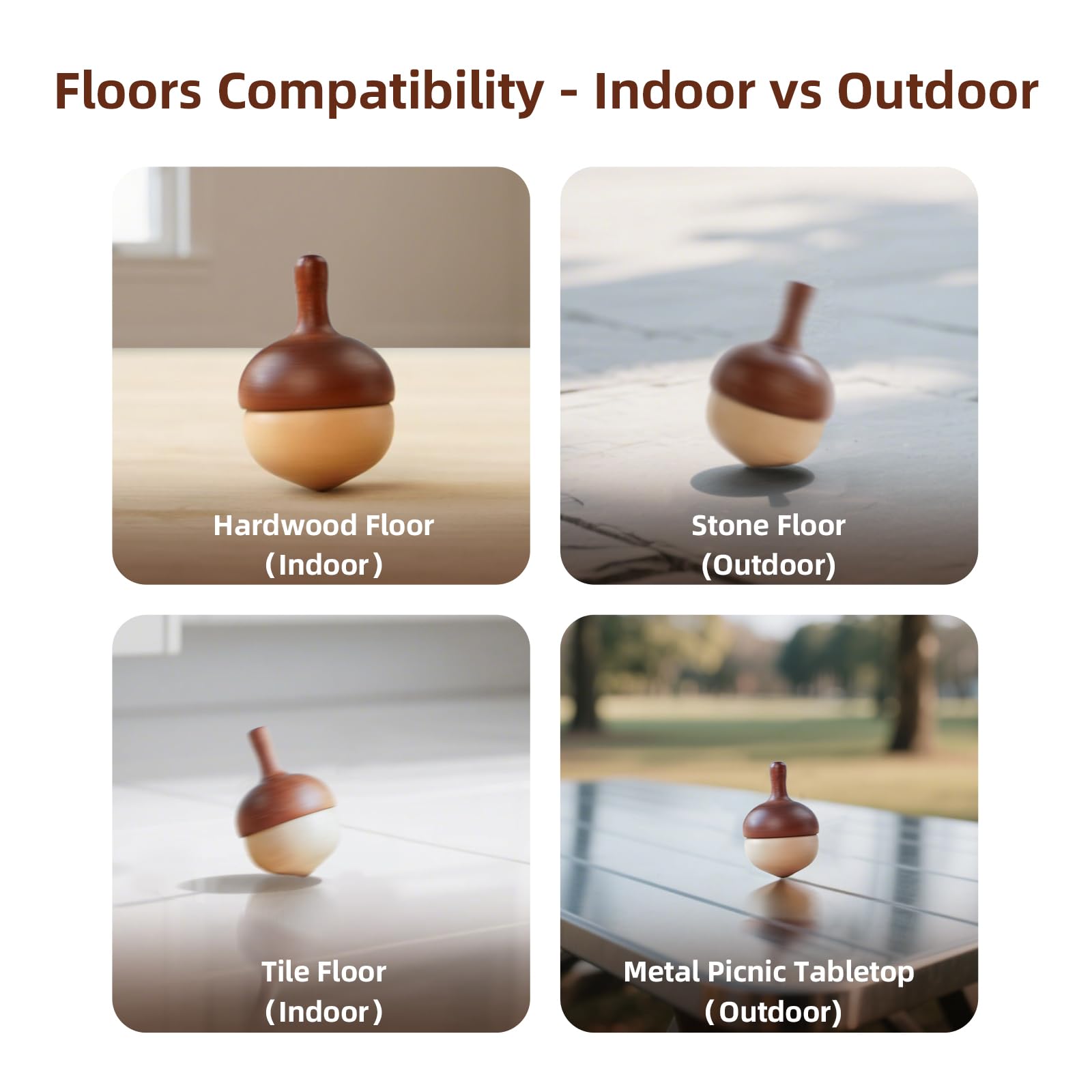 DadCarved acorn-design top close-up shows two-tone finish appealing to kids.