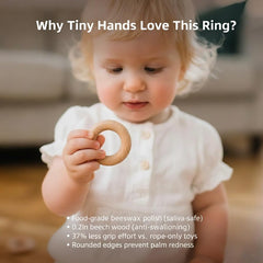 DadCarved Hedgehog pull-along toy with a 5 cm beech ring grip for secure handling.