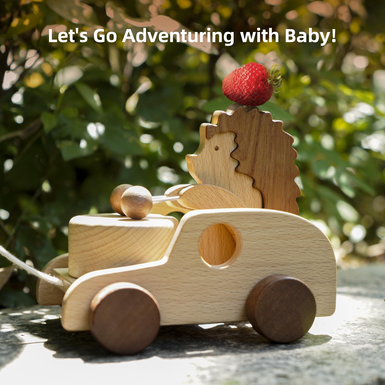 DadCarved Hedgehog pull-along toy ergonomic hedgehog shape for safe, engaging play.