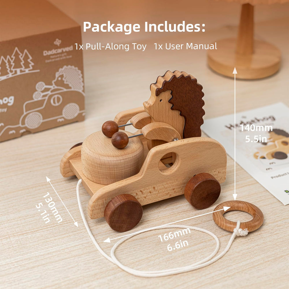 DadCarved Hedgehog pull-along toy uses BPA-free, non-toxic finishes for peace of mind.