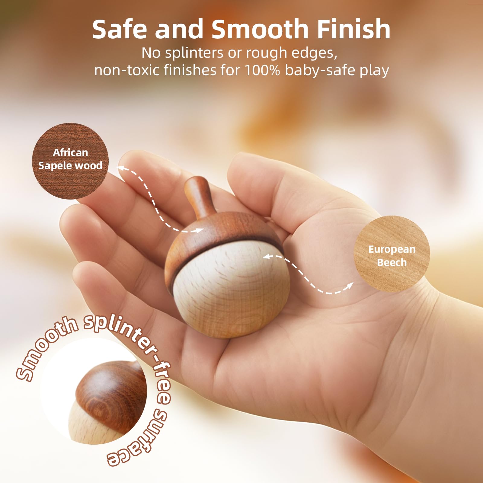 DadCarved two-tone acorn design adds warm decorative touch.