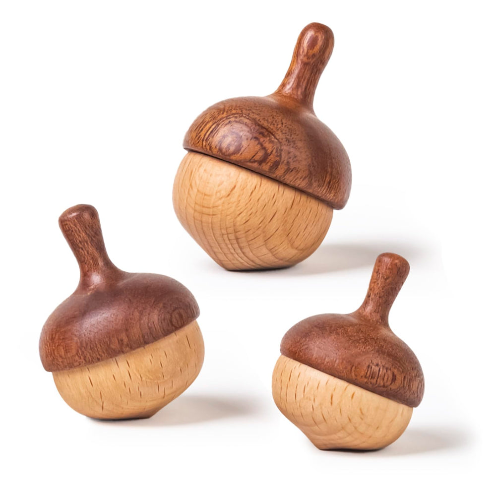 DadCarved wooden spinning top small with easy-grip handle for young children.