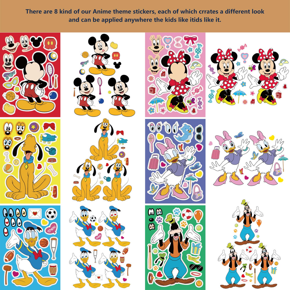 DaeSichi Make-a-face stickers show four sheets per character for DIY gift tags.