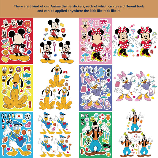 DaeSichi Make-a-face stickers show four sheets per character for DIY gift tags.