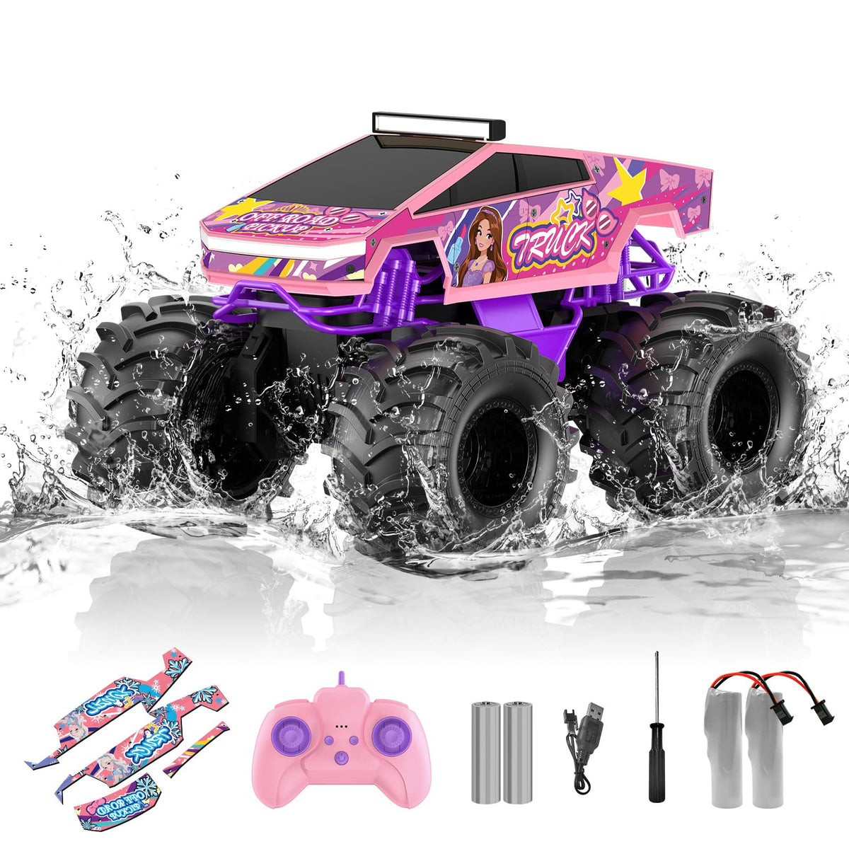 Dafotil Amphibious RC Car pink monster truck for outdoor play