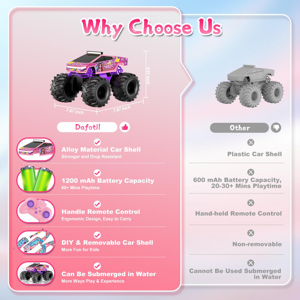 Dafotil pink truck riding a puddle for all-terrain fun