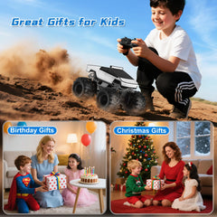 Dafotil kids racing outdoors with amphibious truck conveying family fun.