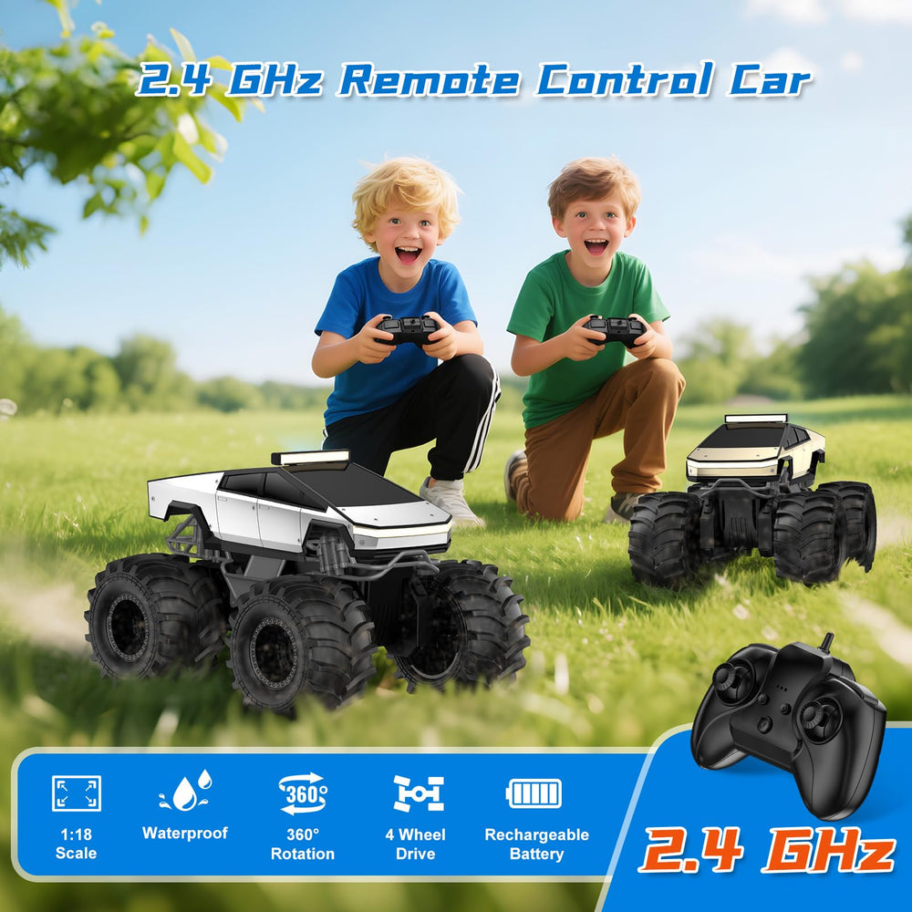 Dafotil RC Monster Truck off-road view highlights 4WD traction and splash-proof electronics.