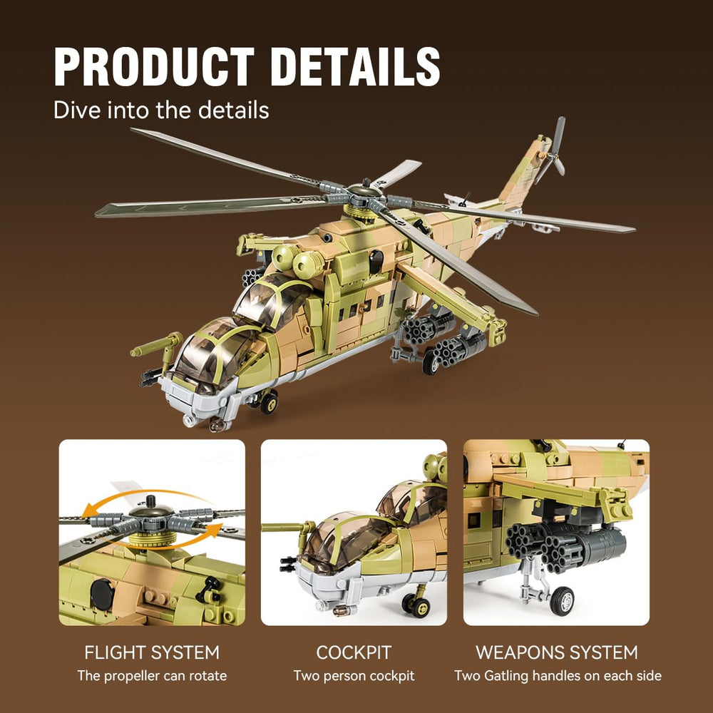Dahonpa MI-24S set shown with 850+ pieces for STEM learning