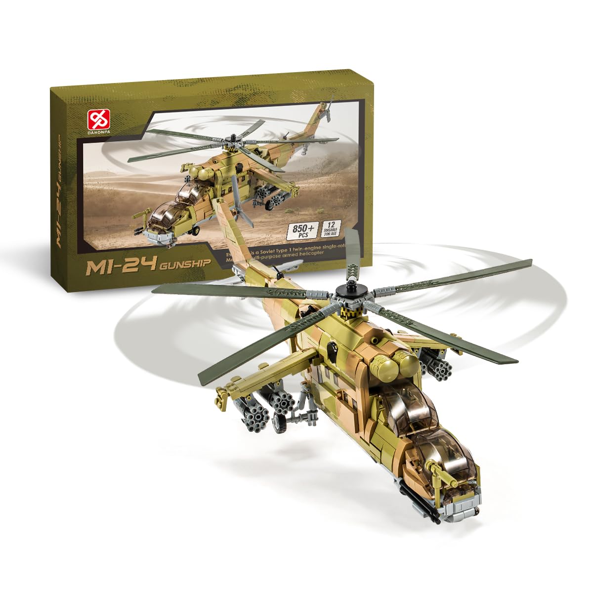 Dahonpa MI-24S helicopter build set front view for creative play