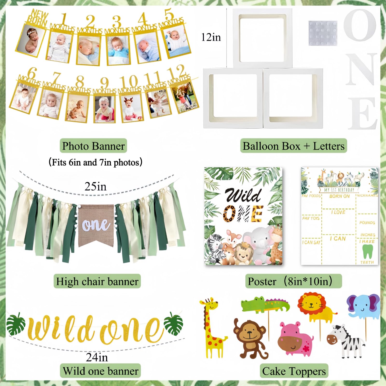 Daidle animal balloons set adds whimsy to a jungle-themed backdrop.