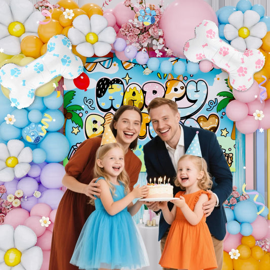 Daidle blue dog backdrop fabric offers wrinkle-free photo backdrop.