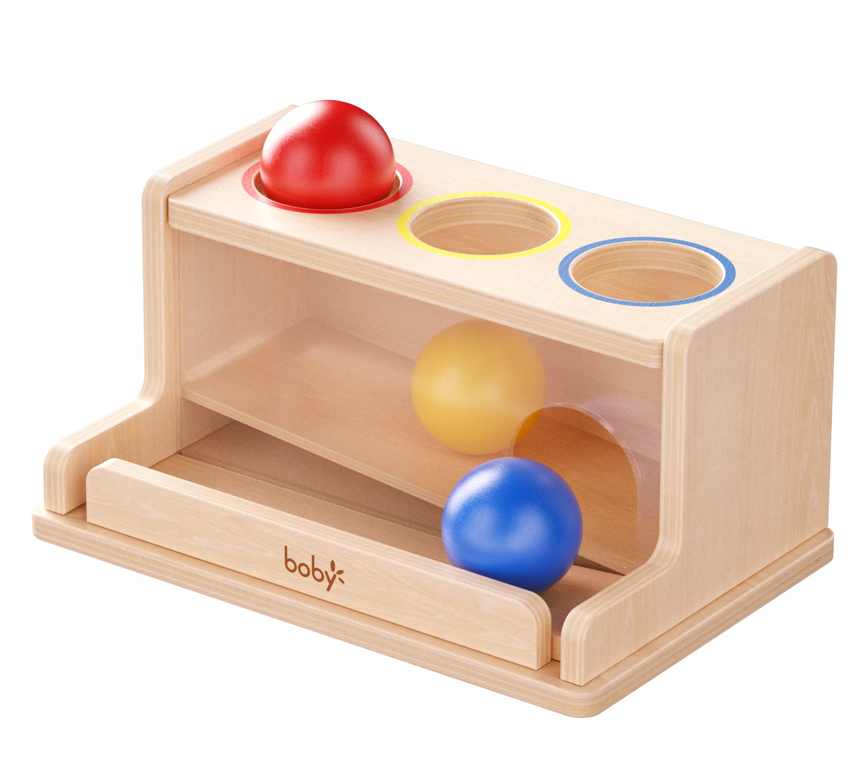 Dailyfunn object permanence box with acrylic front showing ball in motion