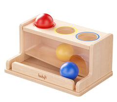 Dailyfunn object permanence box with acrylic front showing ball in motion