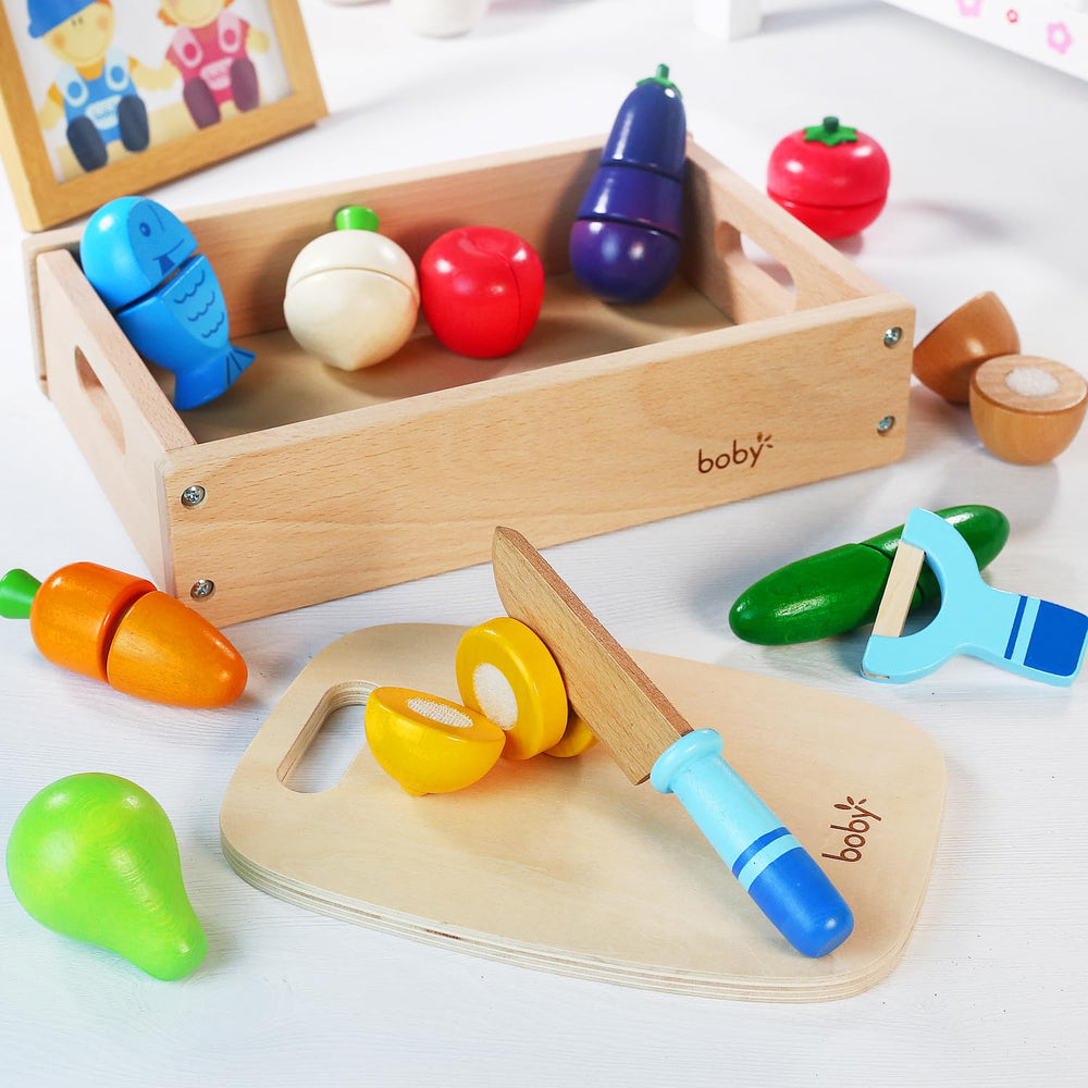 Dailyfunn wooden pretend food pear; helps color recognition during playtime