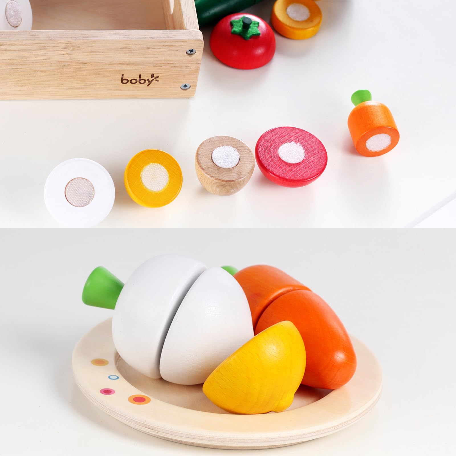 Dailyfunn wooden pretend food tomato; vibrant color enhances pretend grocery play