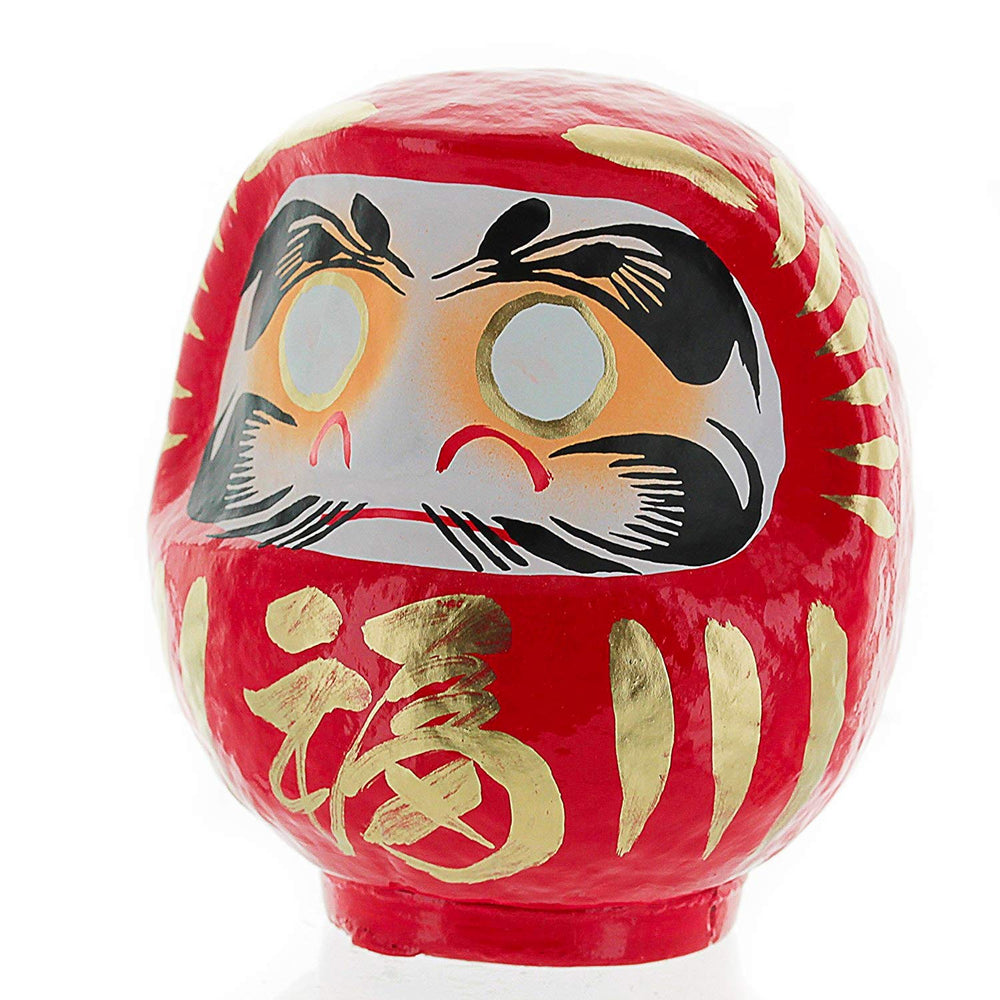 Daimonya Daruma Doll in red, hand-painted kanji symbol for motivation.