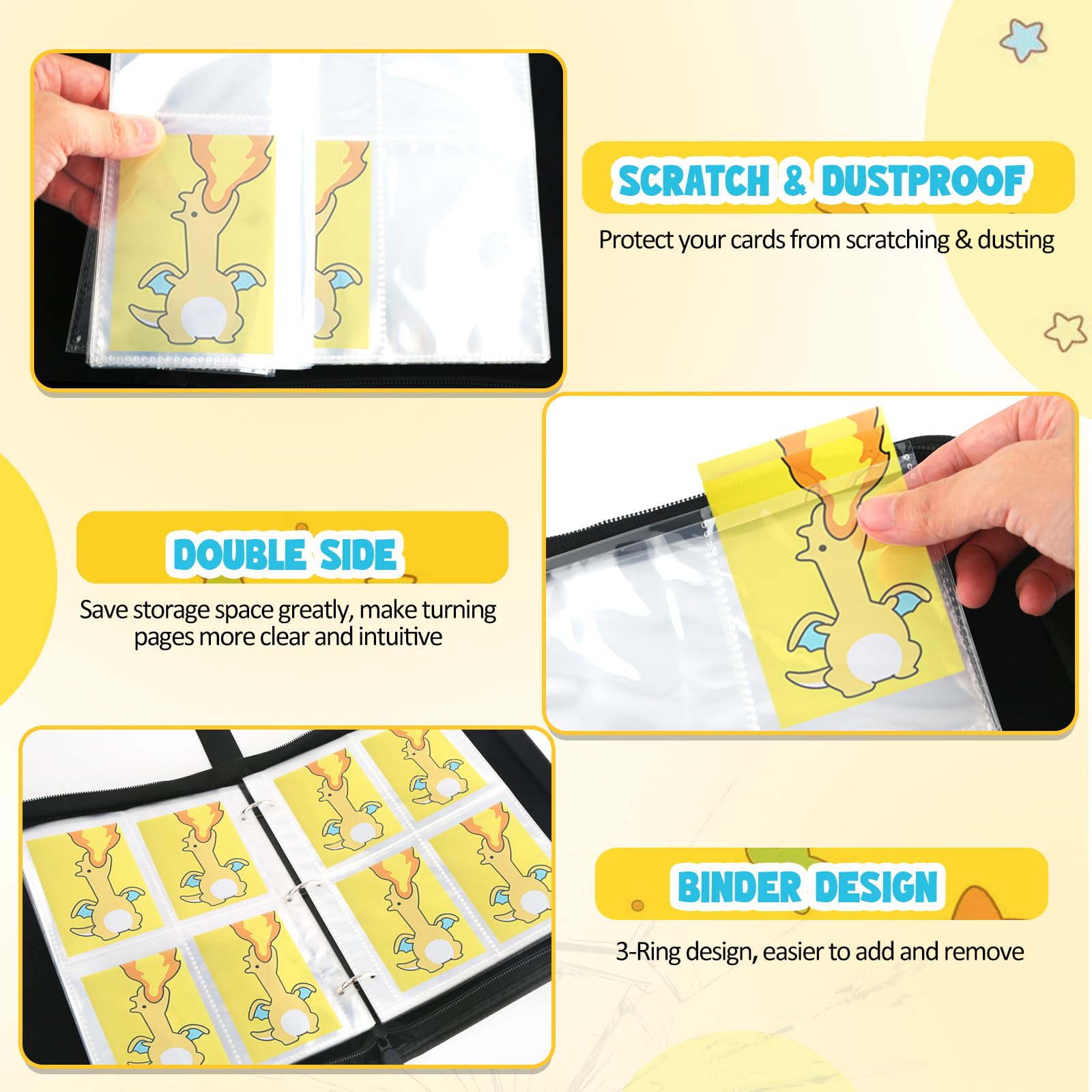 Fifty removable sleeves in the Daisiki binder for flexible organization