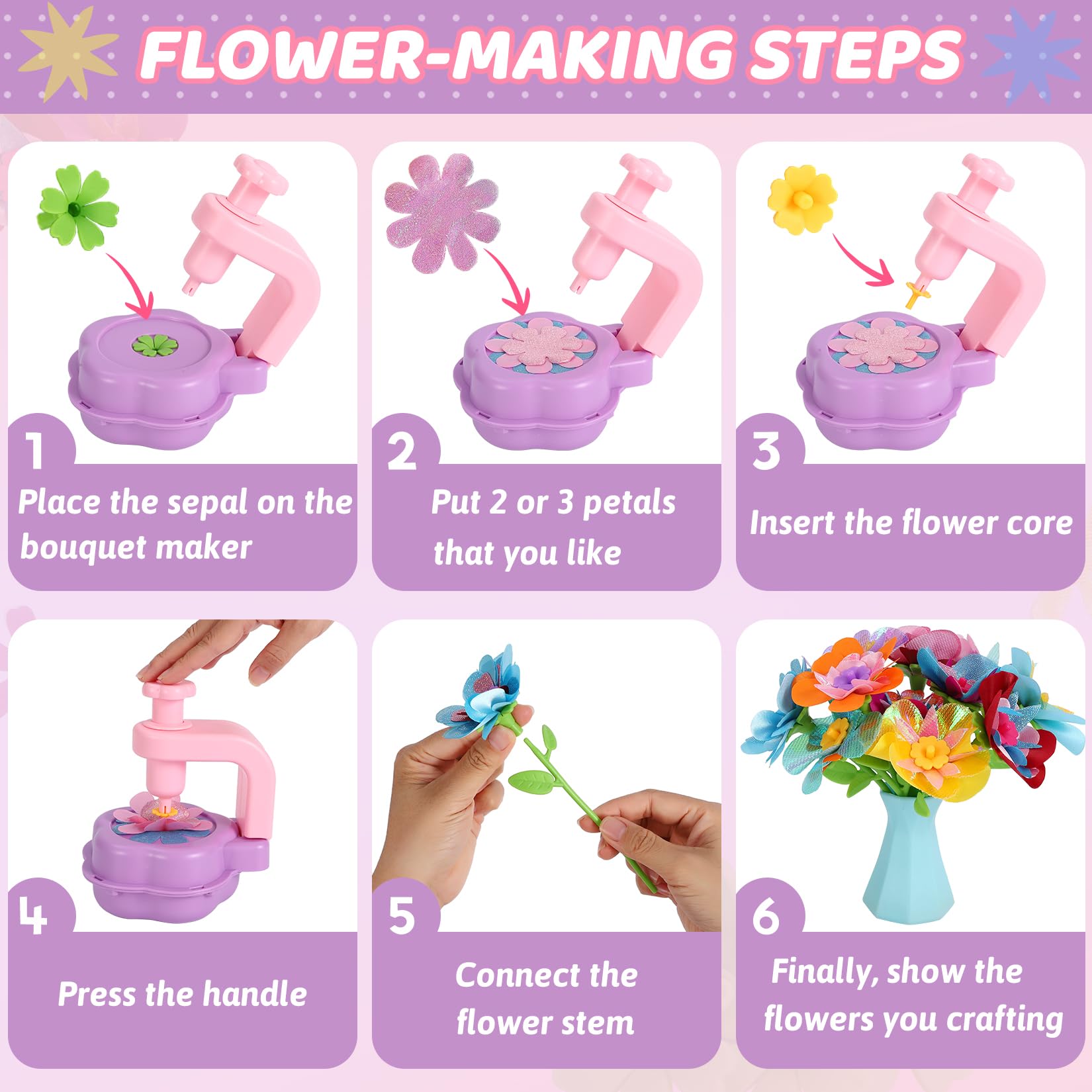 Vase and base provide a stable display for finished flowers.