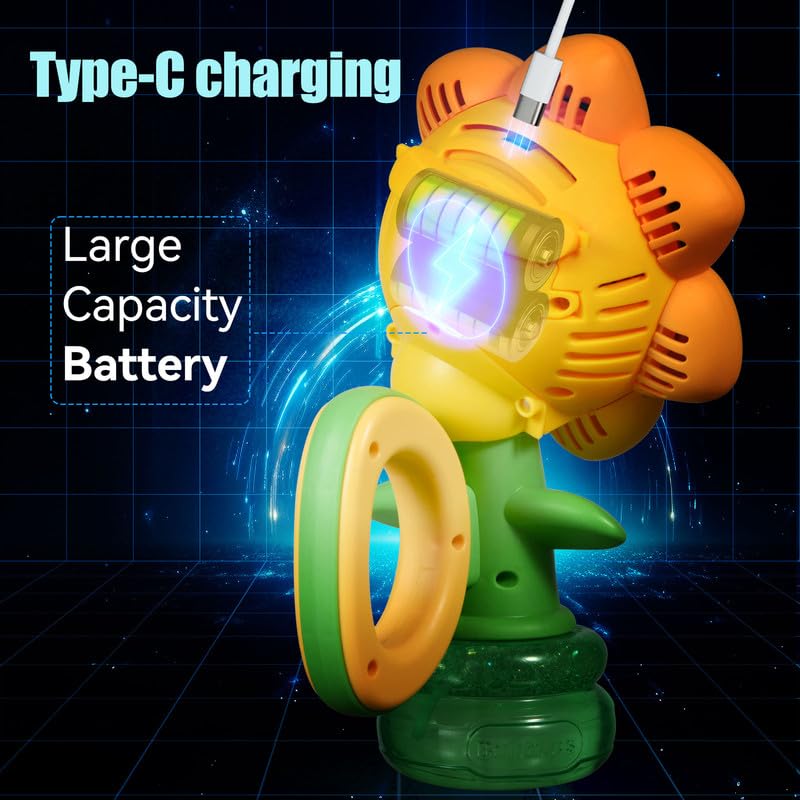 Dali Energy Cat Sunflower Bubble Machine lights up colorful bubbles at night