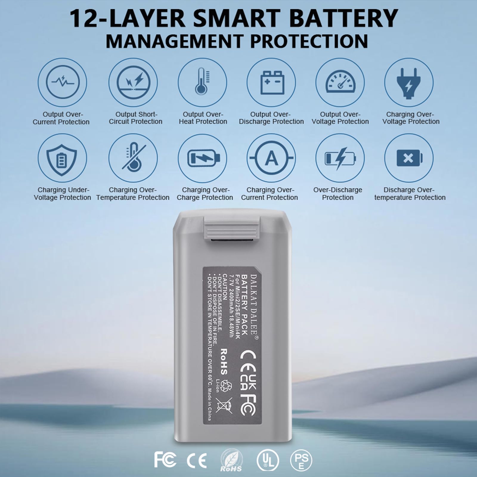 Dalkat Dalee battery is compatible with DJI Mini series and original charger.