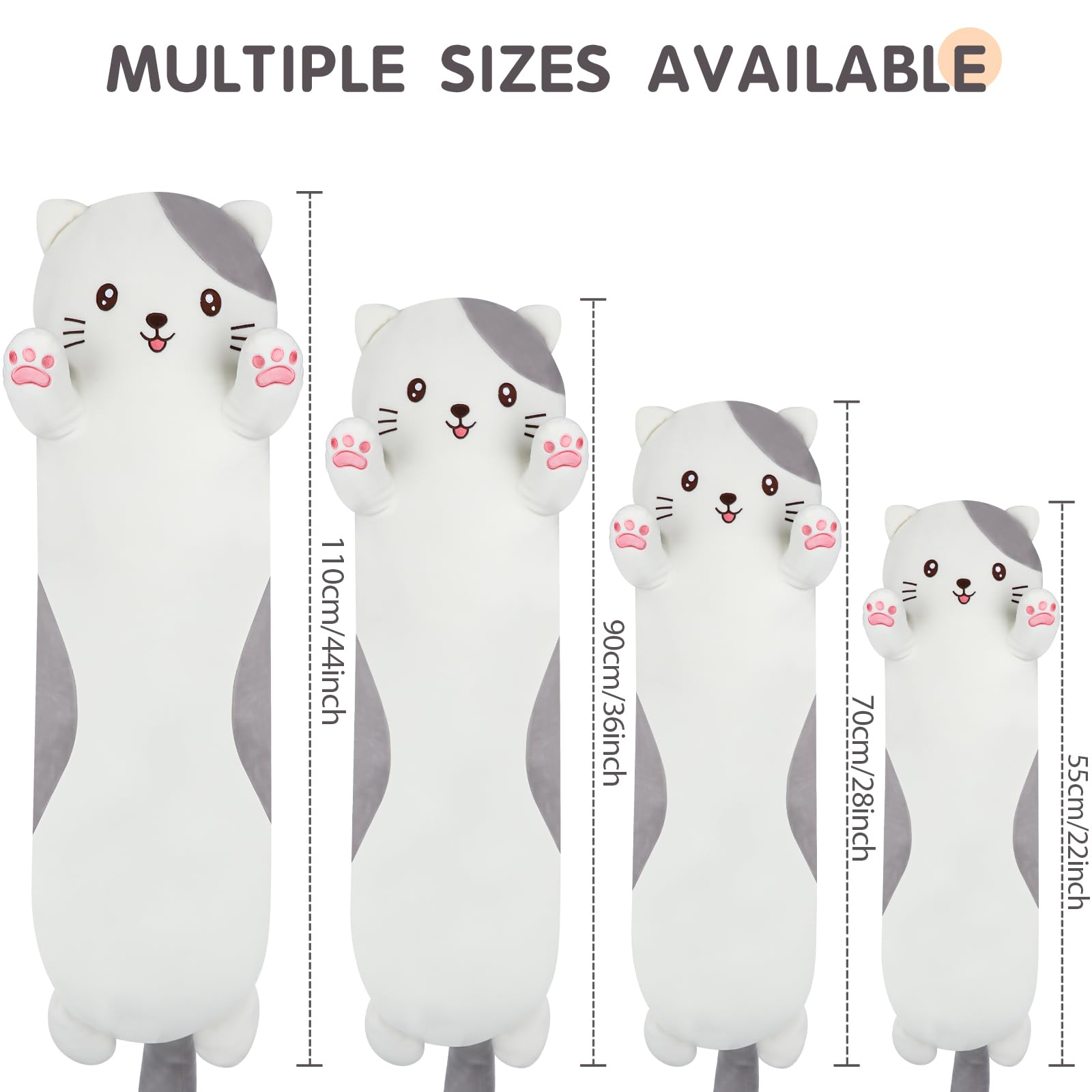Dalmao giant cat pillow side view showing length for lounging.