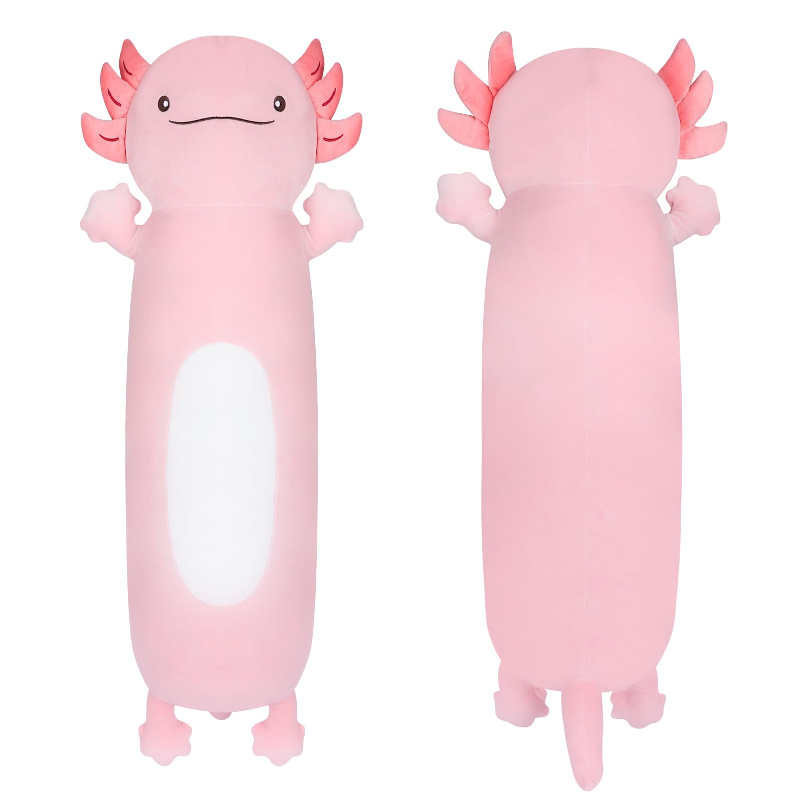 Dalmao giant pink axolotl plush full view, ideal for cozy play and room décor
