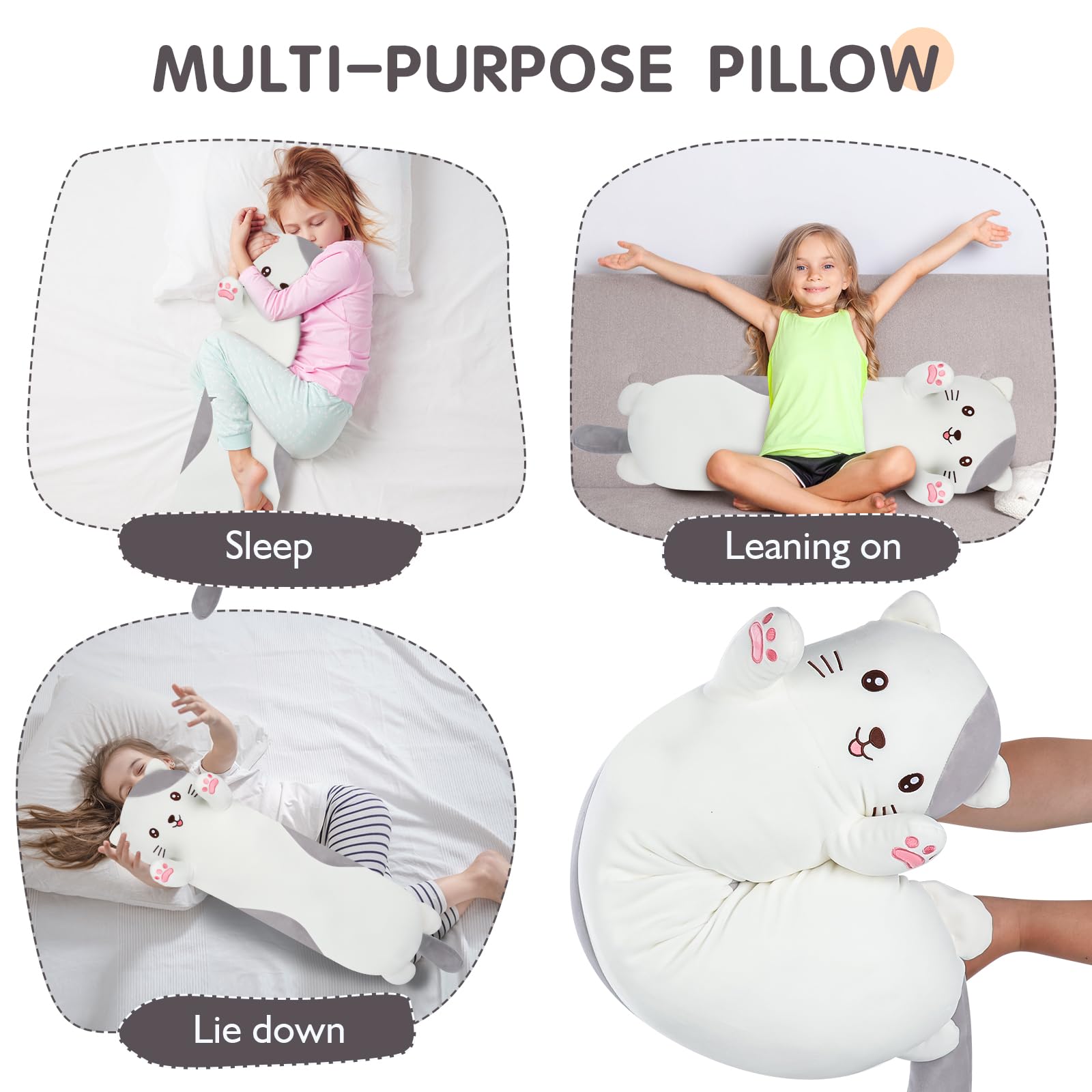 Dalmao jumbo cat stuffed animal ideal for kids' play.