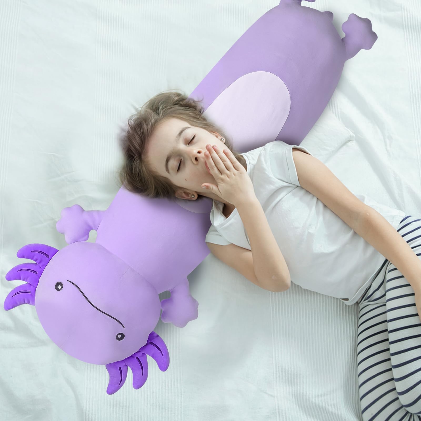 Dalmao axolotl plush lounging on couch for decor and comfort