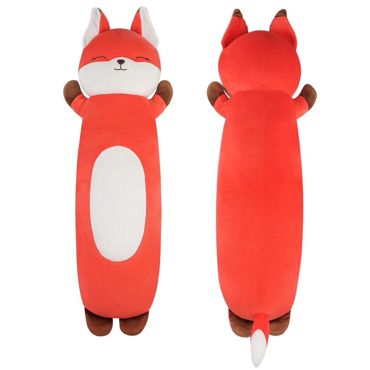 Dalmao orange fox stuffed animal pillow in full view, perfect for cuddling and bedtime comfort.